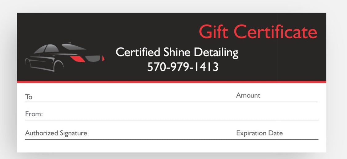 Certified Shine Detailing Gift Certificate